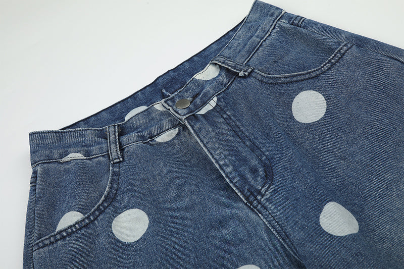Baggy Mid Rise Jeans Wide-Leg Polka Dot Y2K Denim Pants