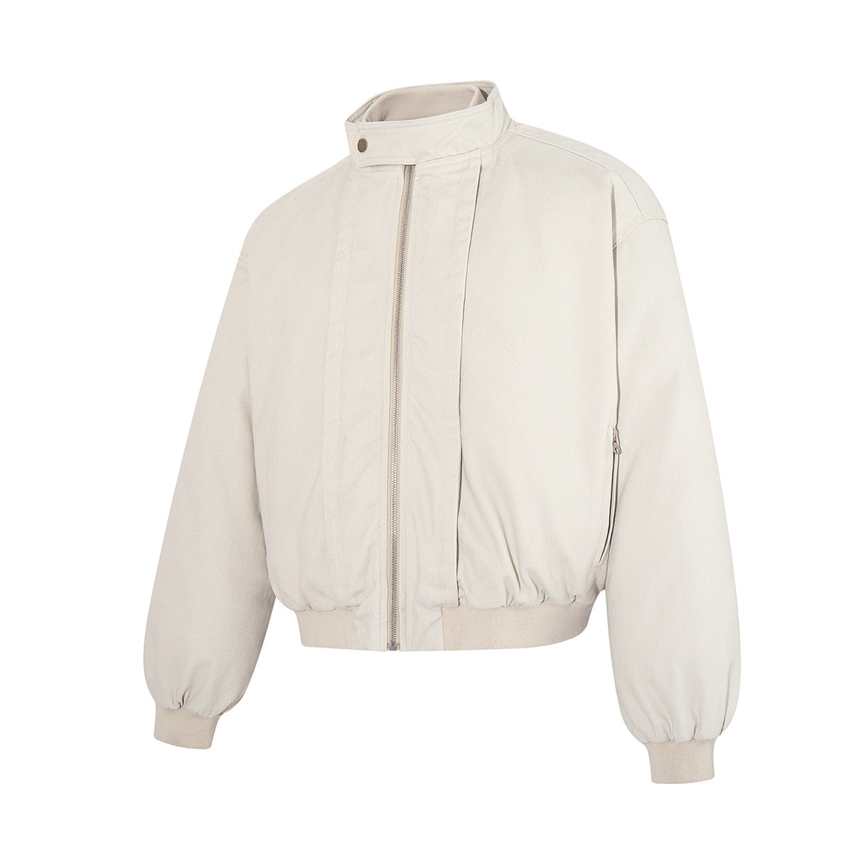 Men's Padded Bomber Jacket – Stand Collar, Full-Zip, Cream