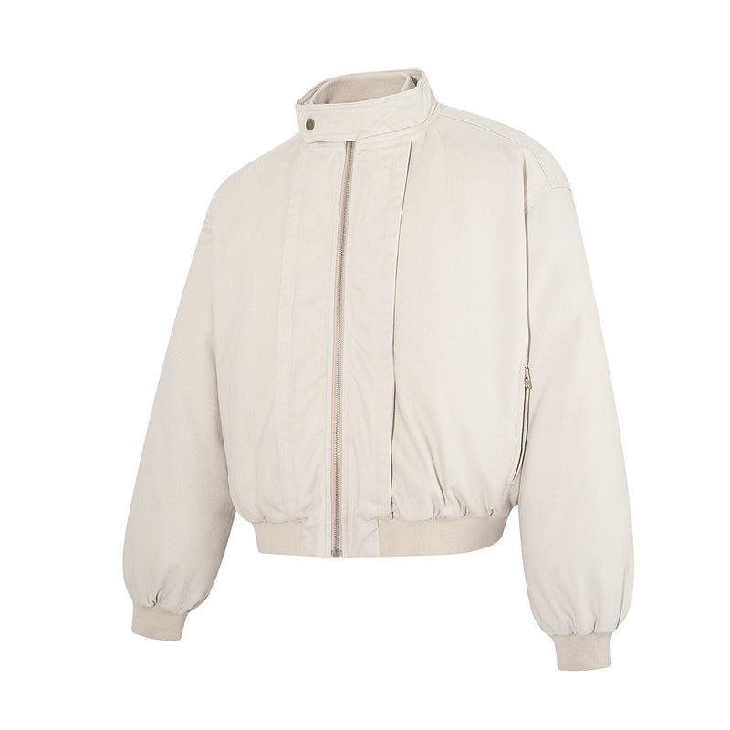 Men's Padded Bomber Jacket – Stand Collar, Full-Zip, Cream