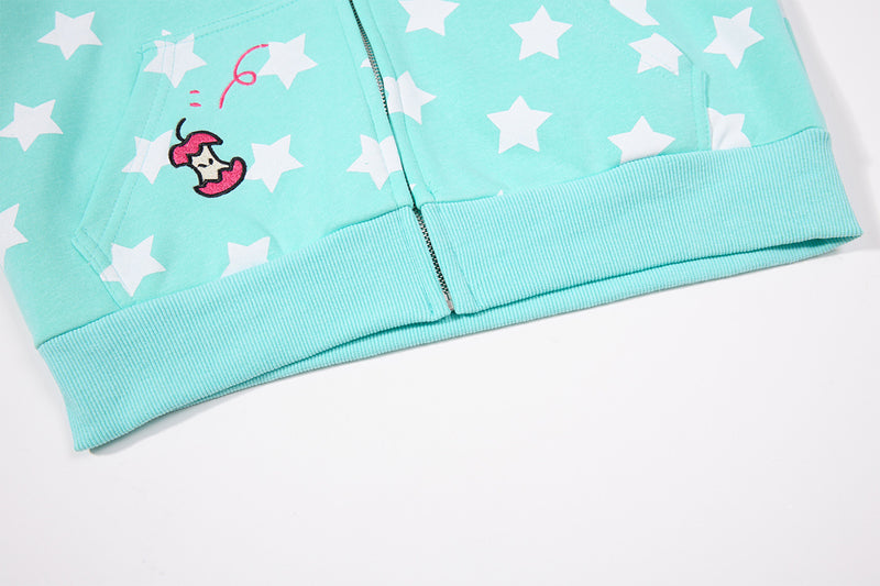Sweat court zippé à imprimé étoiles avec pomme – Streetwear kawaii