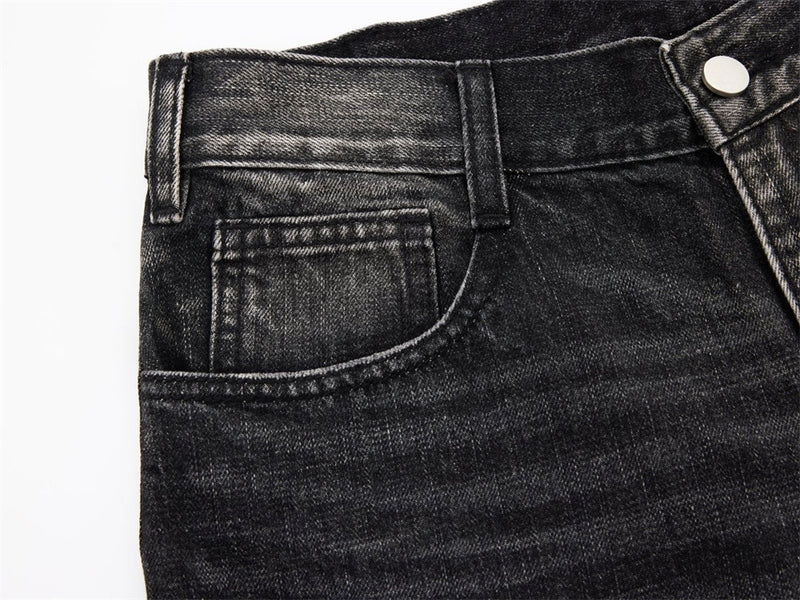 Wide-Leg Baggy Jeans – Washed Black Grey Vintage Straight-Cut Denim
