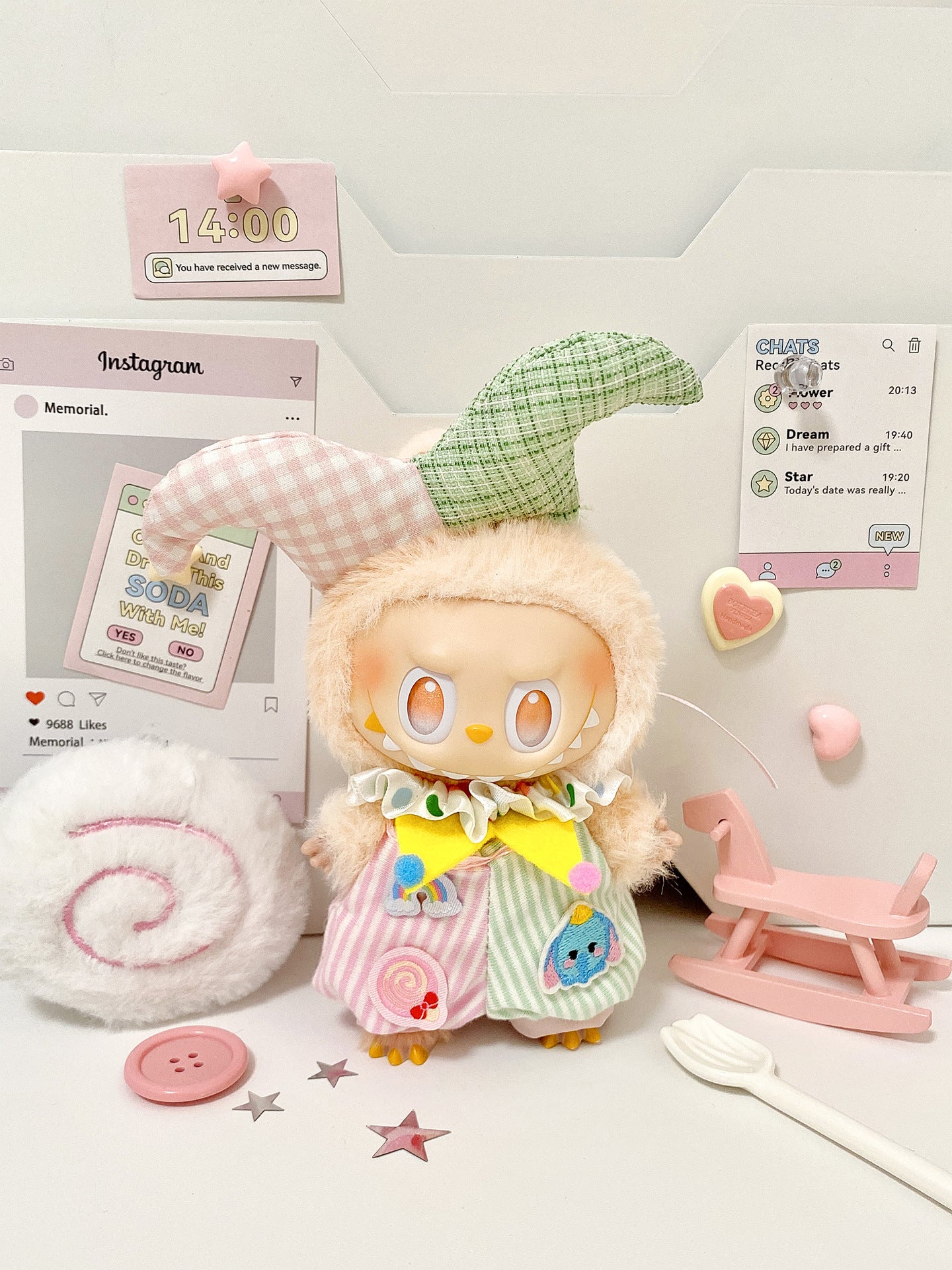 Labubu Pastel Jester Bunny Romper Outfit – All-Series Doll Clothes
