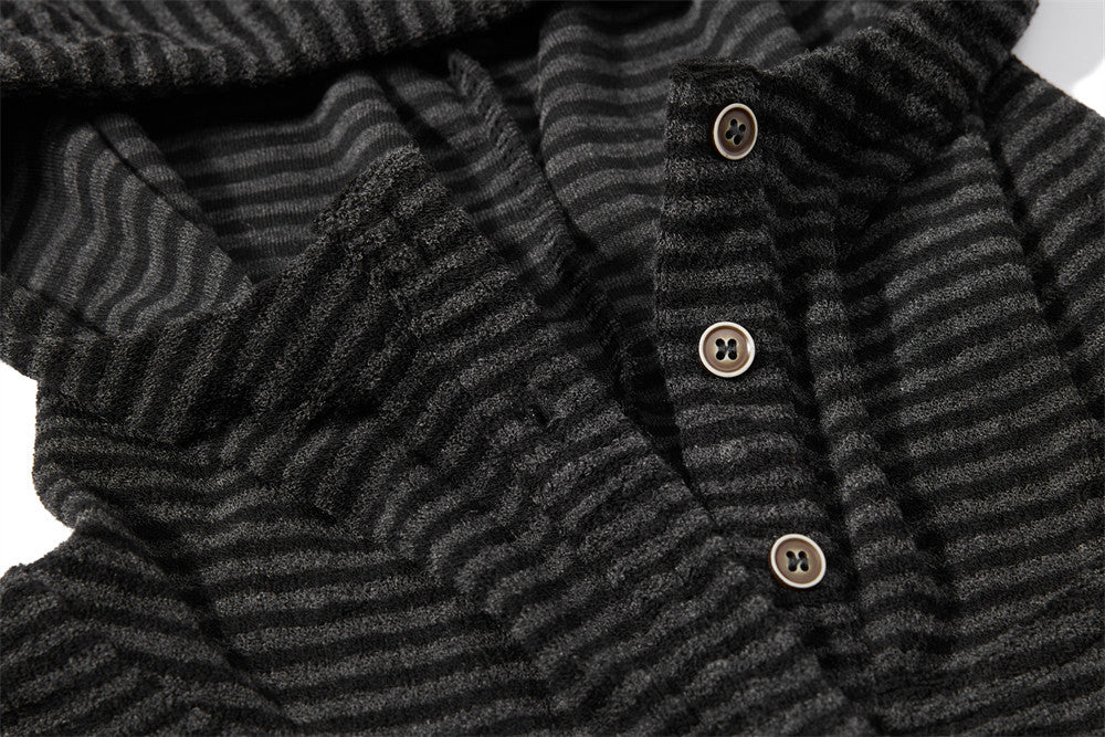 Striped Henley Hoodie – Men's Vintage-Inspired Pullover with Button Placket