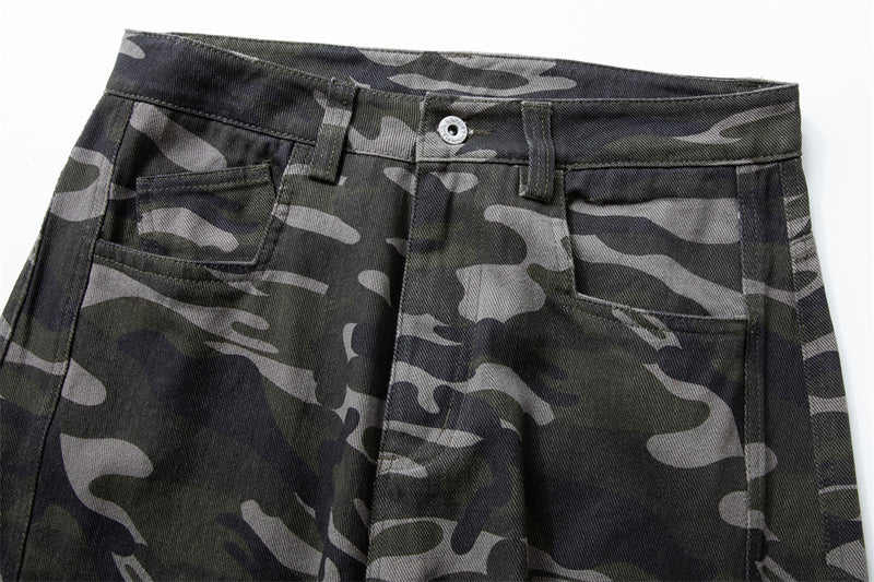 Wide-Leg Camo Cargo Pants – Baggy Fit Dark Green Camouflage Trousers