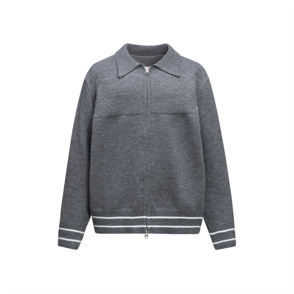 Men Zip Up Sweater Knit Polo Collar Cardigan – Relaxed Fit