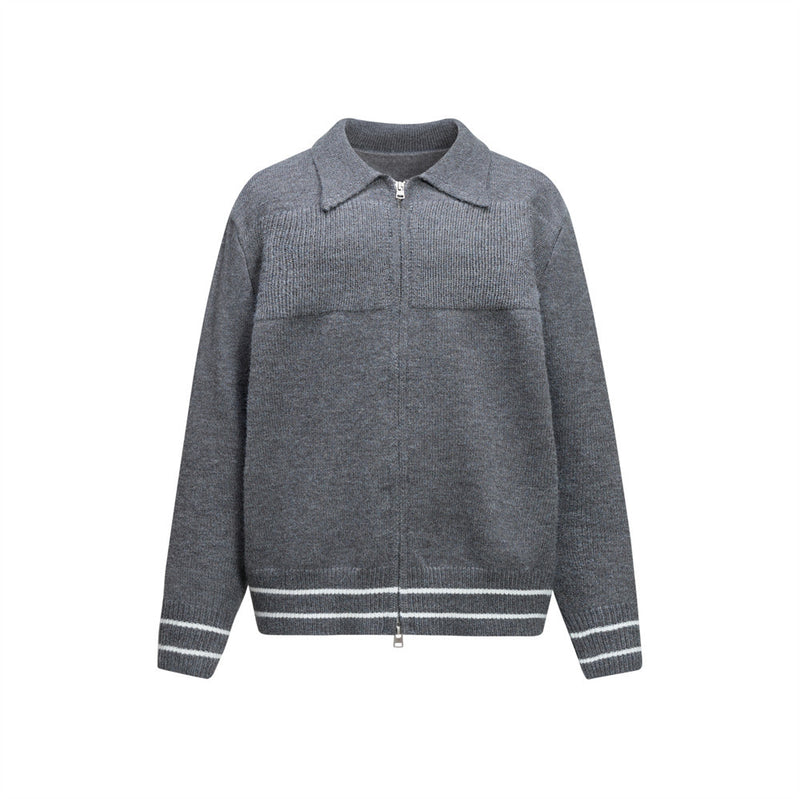 Men Zip Up Sweater Knit Polo Collar Cardigan – Relaxed Fit