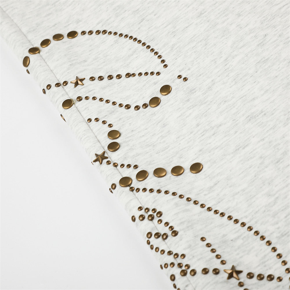 Wide Leg Sweatpants with Gold Stud Detail & Drawstring Waist