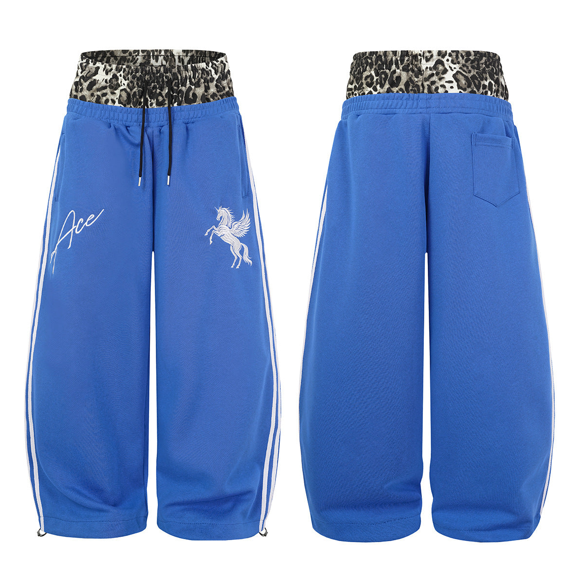 Ace Unicorn Zip-Up Hoodie & Wide-Leg Sweatpants Set with Leopard-Print Lining
