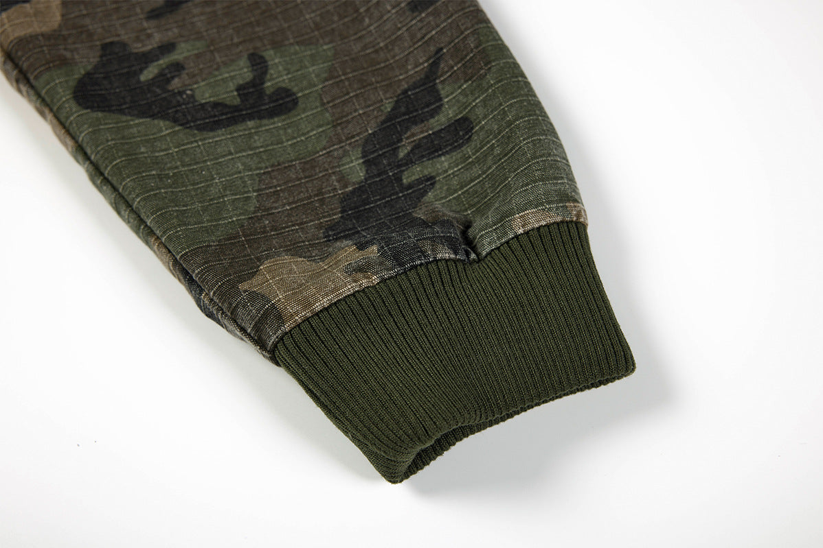 Camo NY Zip-Up Hoodie Jacket with Chenille Patch Letters