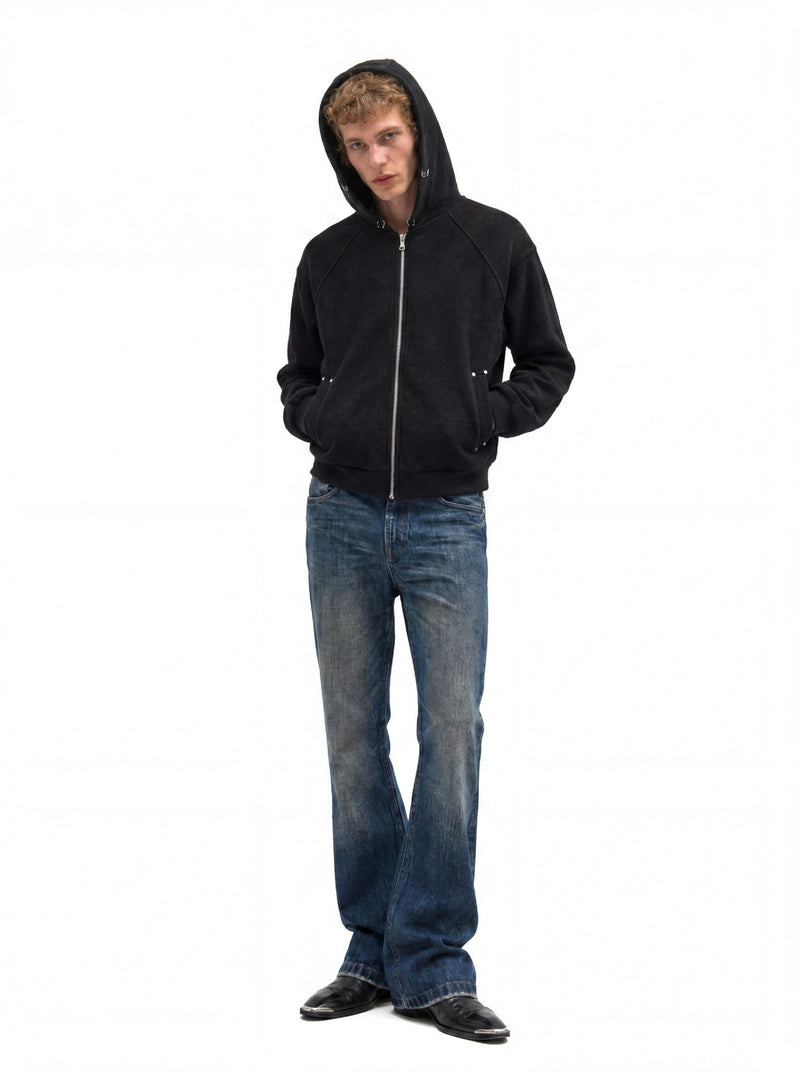 Sweat à capuche court zippé – Sweat intégralement zippé à manches raglan côtelées