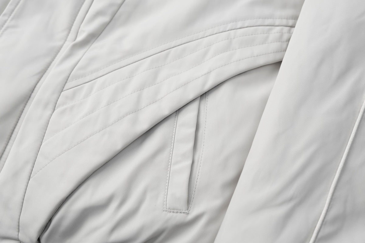 Men's Cropped Puffer Bomber Jacket – Stand Collar, Geometric Seam Detail