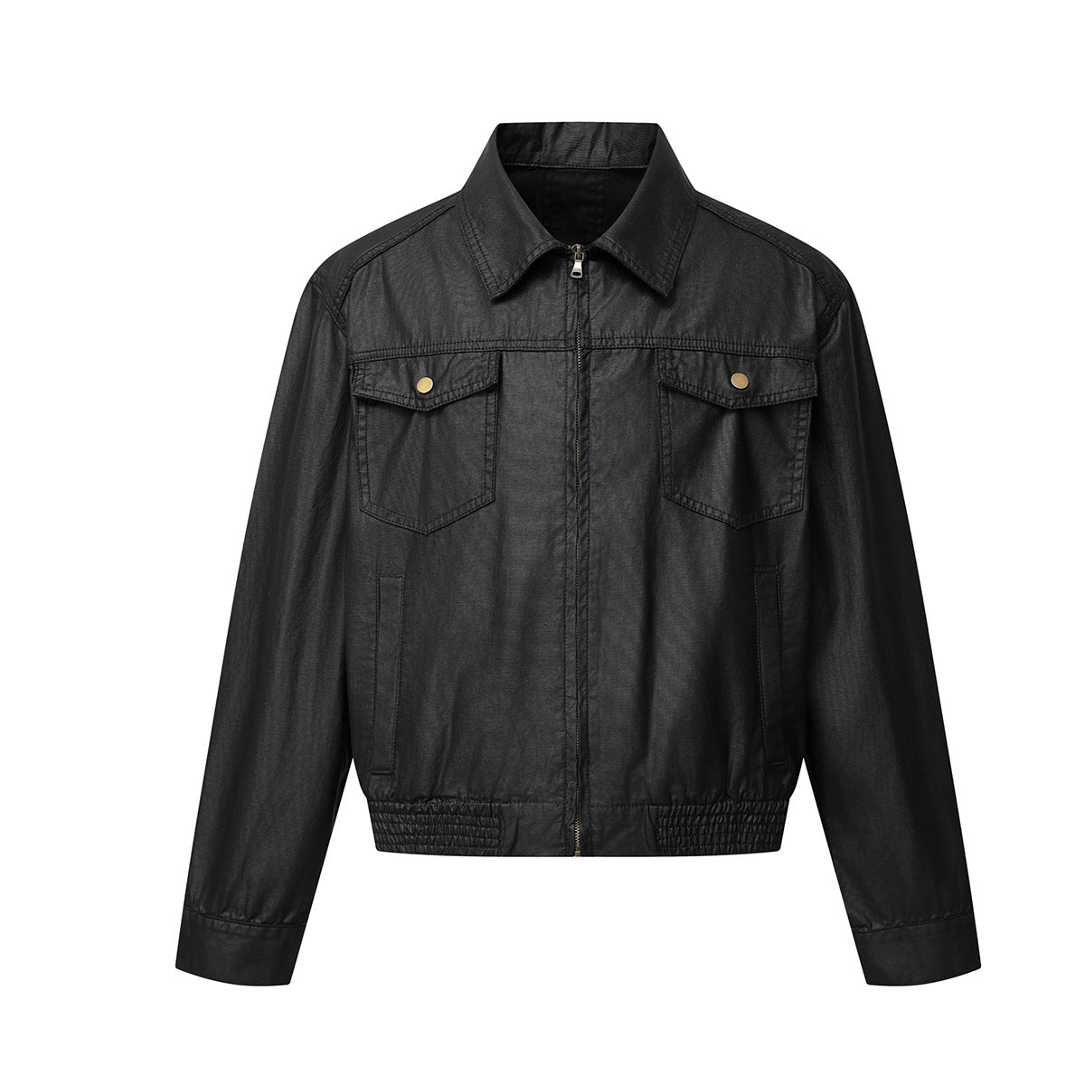 Wax-Coated Denim Jacket – Boxy Fit with Gold Stud Cross Back Detail