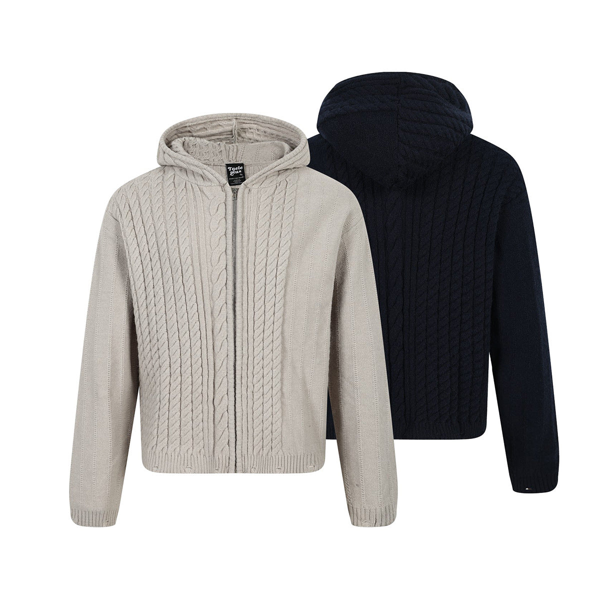 Cable Knit Zip-Up Hoodie Sweater – Irregular Twist Pattern Cardigan
