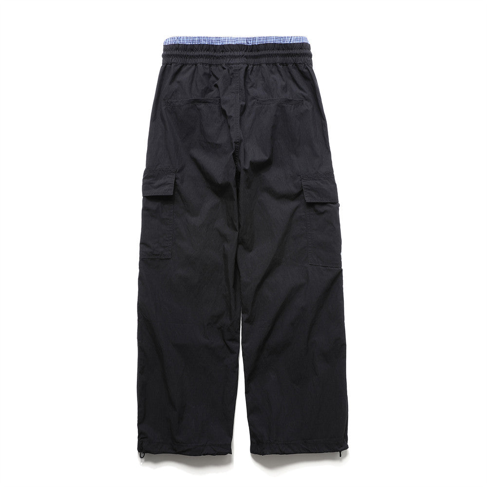 Men's Wide-Leg Cargo Pants with Double Waistband & Drawstring