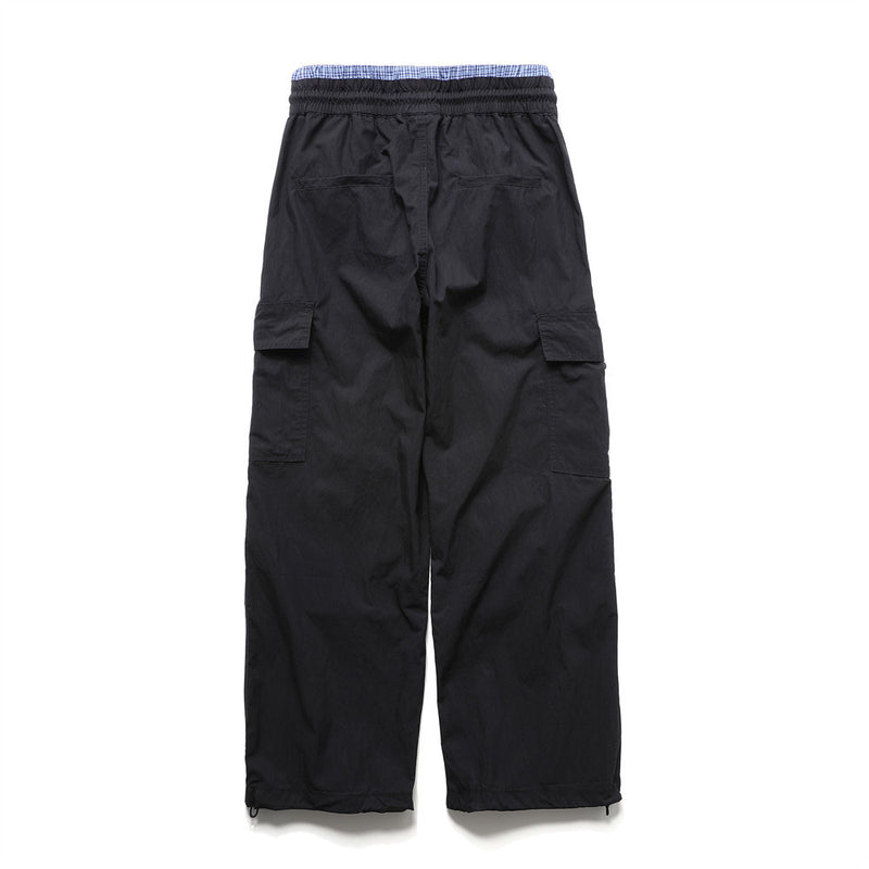 Men's Wide-Leg Cargo Pants with Double Waistband & Drawstring