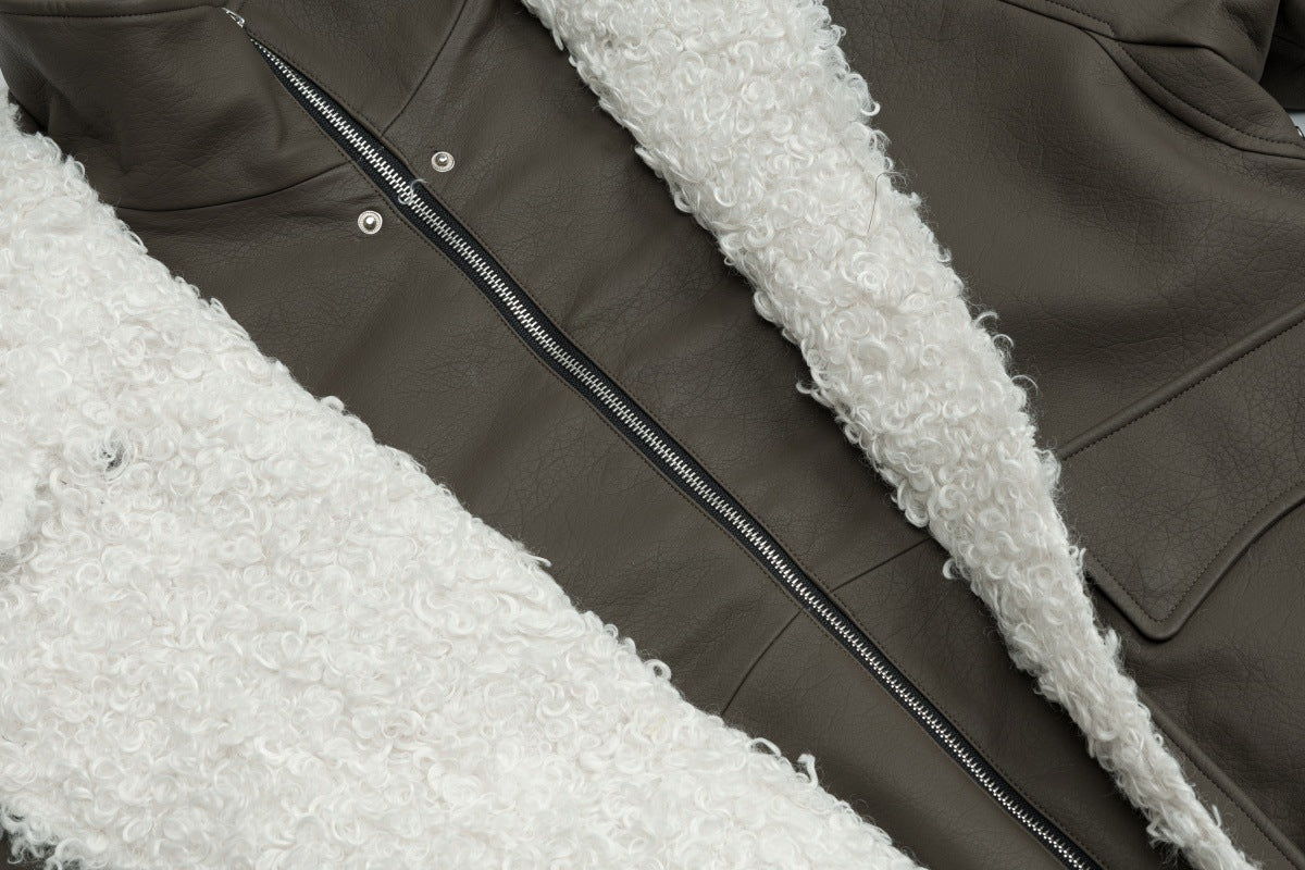 Veste en simili cuir et fourrure, bomber oversize à col sherpa