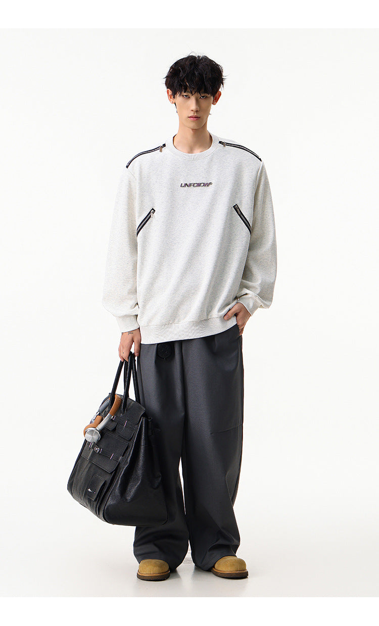 Sweat col rond inspiré du style moto avec détail zippé