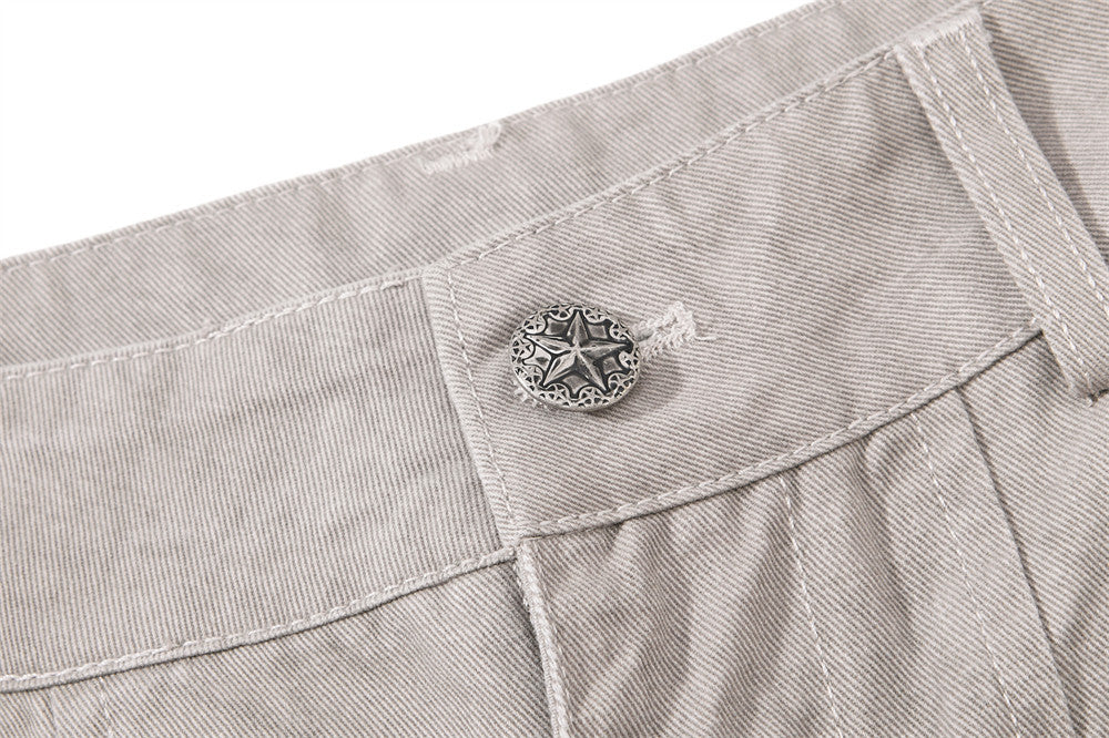 Wide-Leg Pleated Drape Pants – Acid Wash Baggy Trousers with Zip Pockets