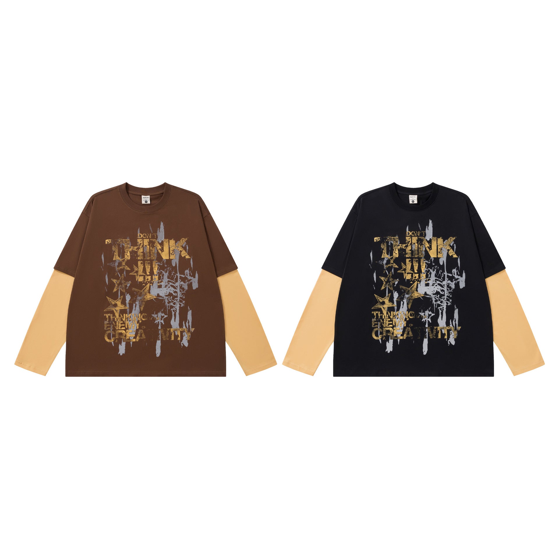 Langarmshirt im Faux-Zweiteiler-Look – Streetwear-T-Shirt mit Sternenprint
