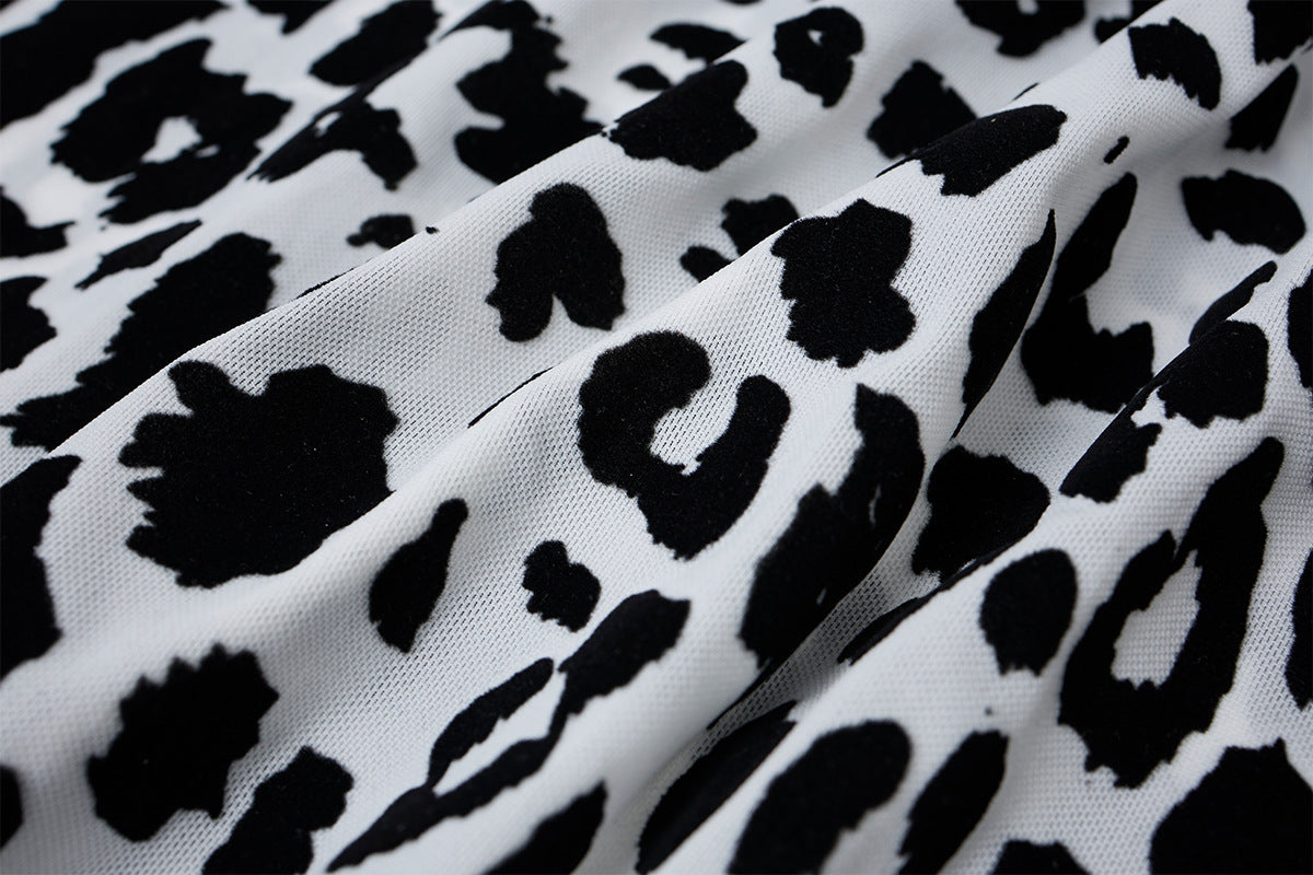 Leopard Print Turtleneck Long Sleeve Slim-Fit Shirt