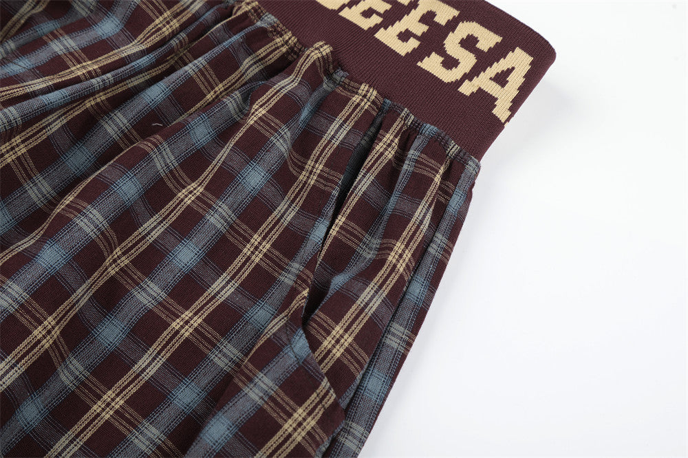 American Streetwear Plaid Wide-Leg Pants – Elastic Waistband Relaxed Fit