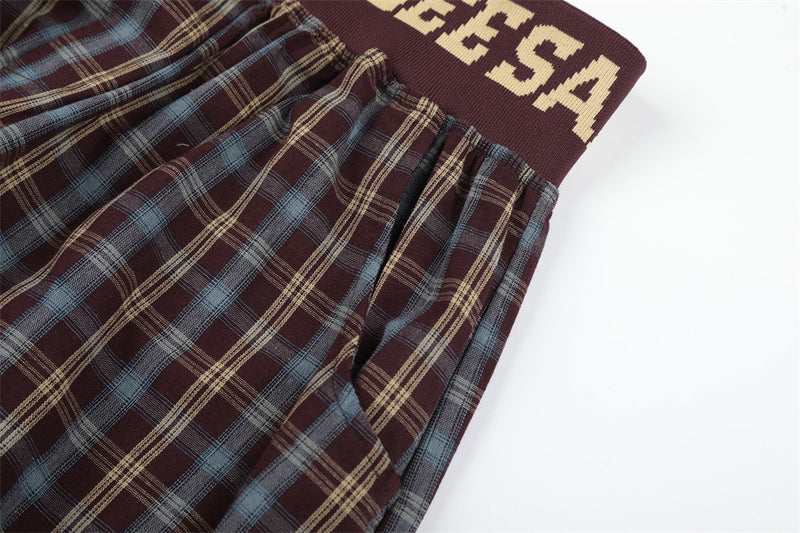 American Streetwear Plaid Wide-Leg Pants – Elastic Waistband Relaxed Fit
