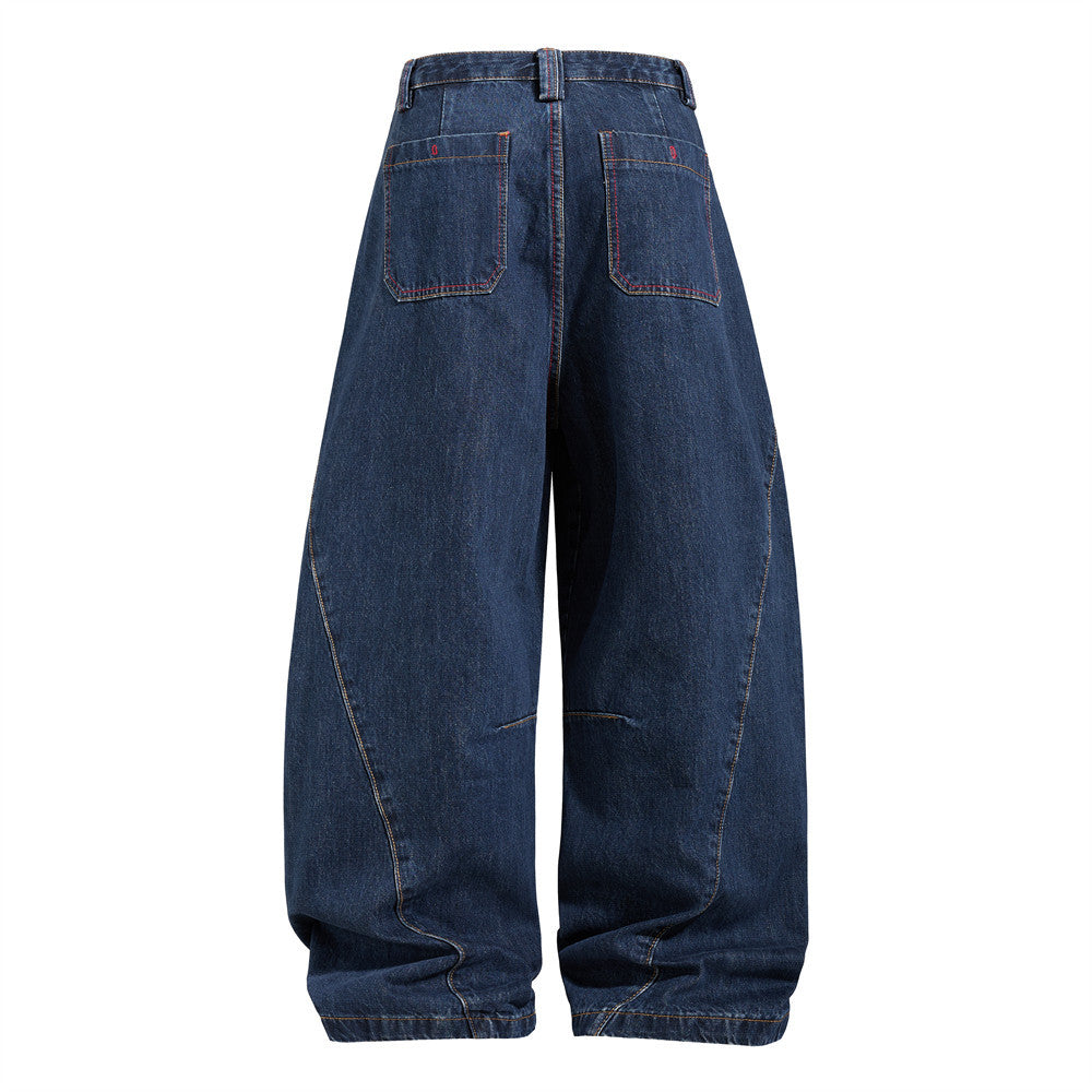 Wide-Leg-Barrel-Jeans für Herren – Deconstructed-Denim im High-Street-Stil mit Kontrast