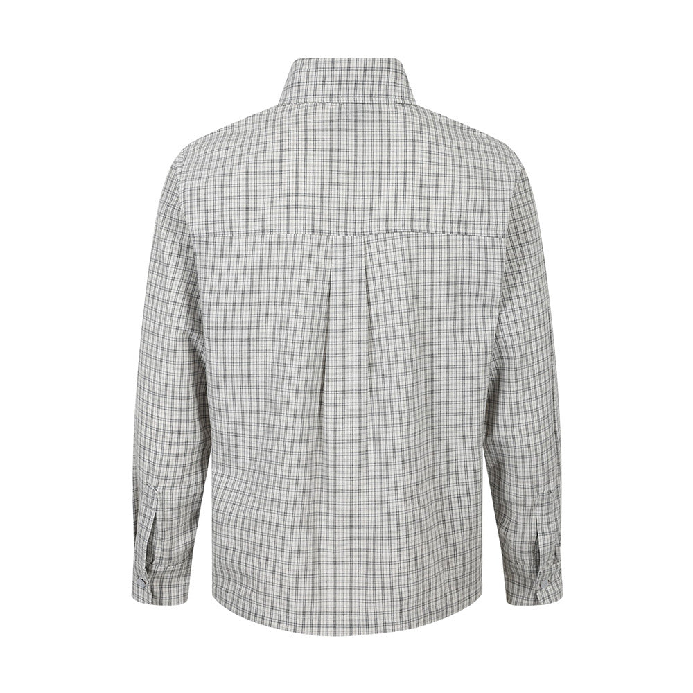 Plaid Long-Sleeve Button-Up Shirt – Relaxed Fit with Embroidered Logo