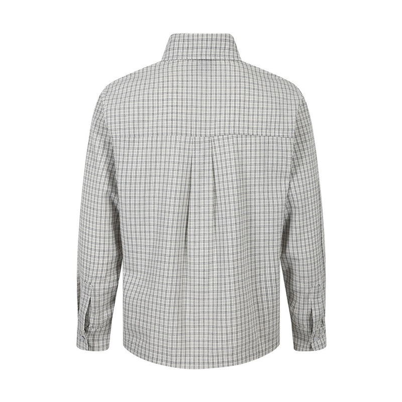 Plaid Long-Sleeve Button-Up Shirt – Relaxed Fit with Embroidered Logo