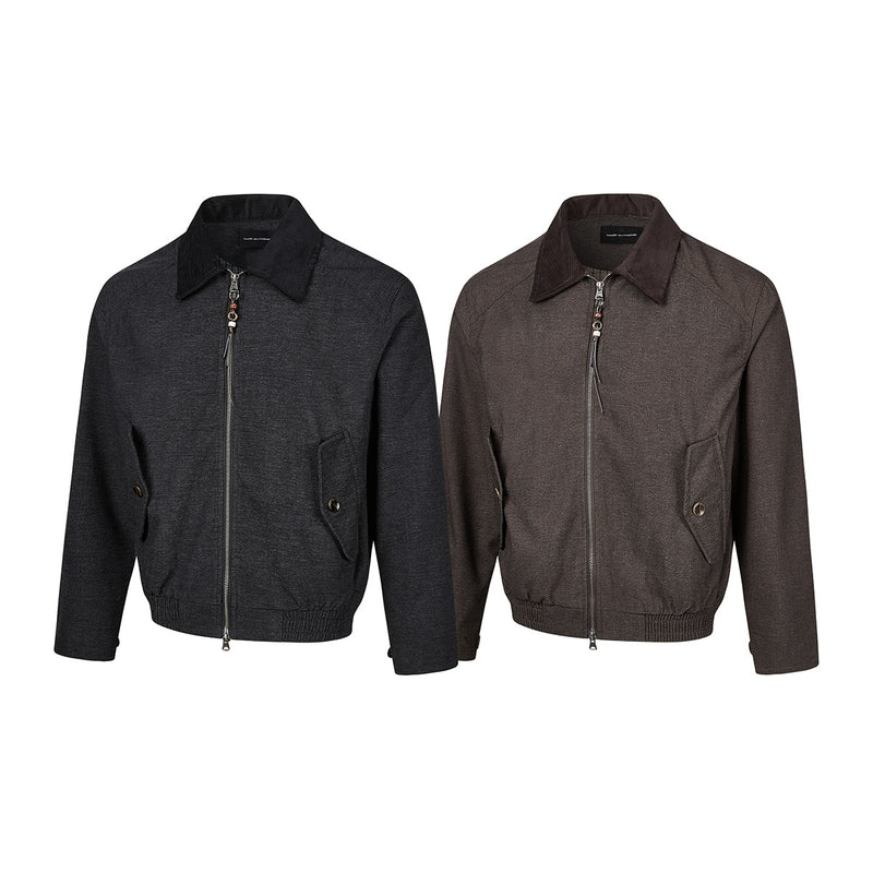 Men's Retro Harrington Jacket – Corduroy Collar, Full-Zip Bomber