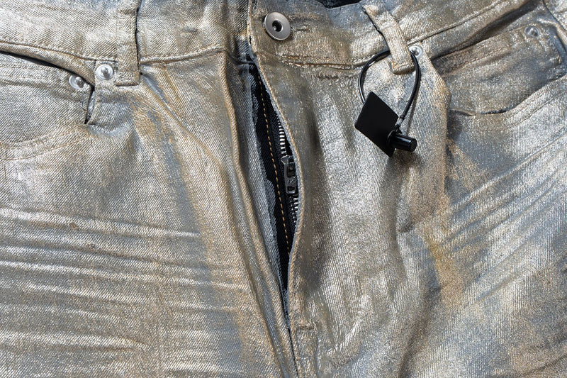 Jean flare métallisé doré – Pantalon en denim large à pattes d’éléphant
