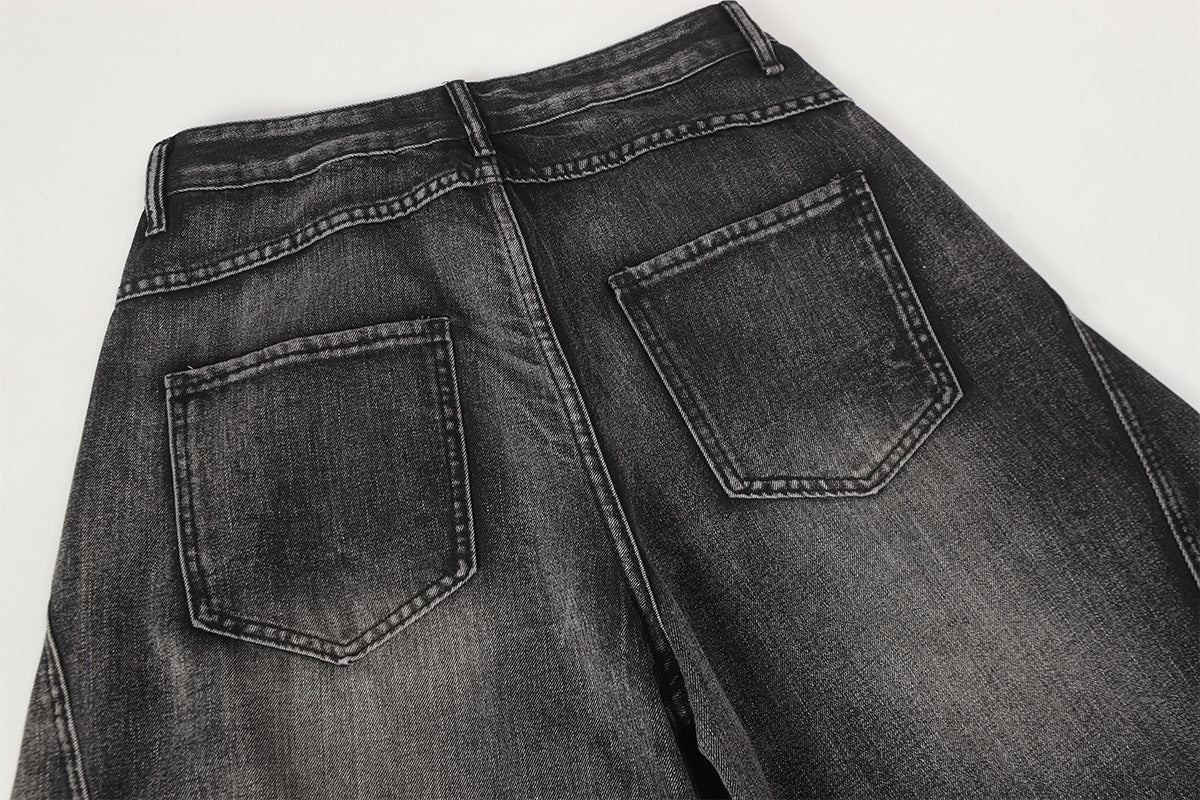 Jean baggy noir déchiré – Pantalon en denim délavé à jambe large