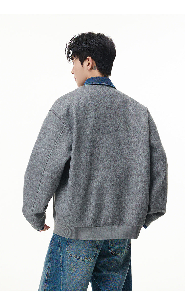 Veste boxy à boutons-pression avec col en denim – Style rétro old money