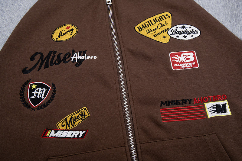 Sweat zippé rétro avec écussons racing – Modèle raglan color block à badges brodés