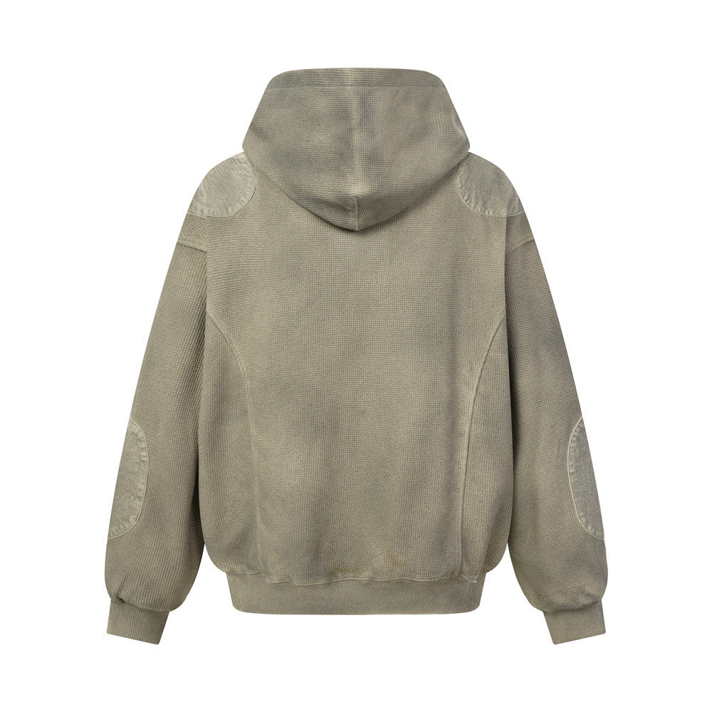 Sweat à capuche homme en maille gaufrée délavée à l’acide, oversize, avec poches cargo zippées