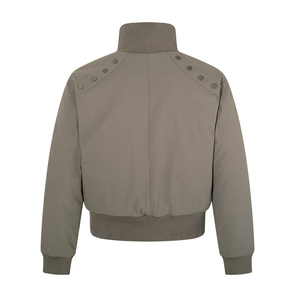 Men's Bomber Jacket with Studded Shoulders & Stand Collar