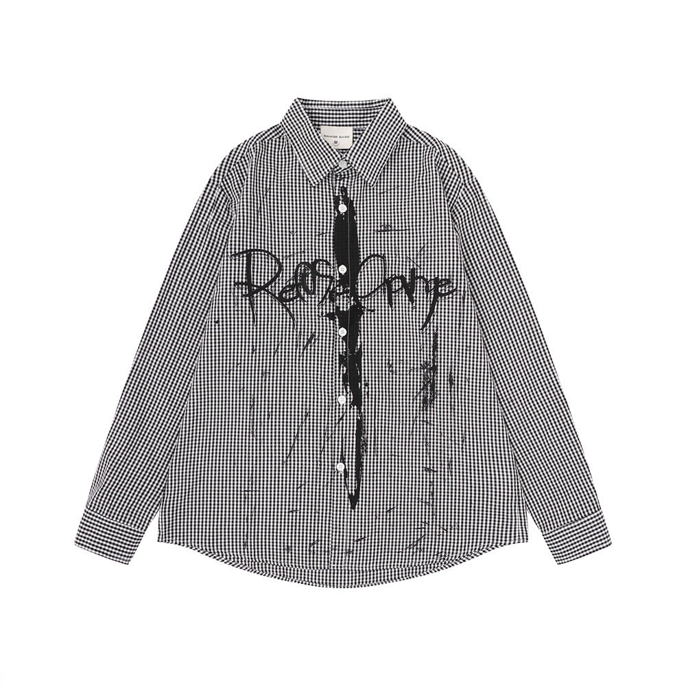 Chemise homme à manches longues en vichy avec imprimé graffiti à l’encre