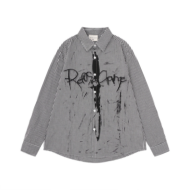 Chemise homme à manches longues en vichy avec imprimé graffiti à l’encre