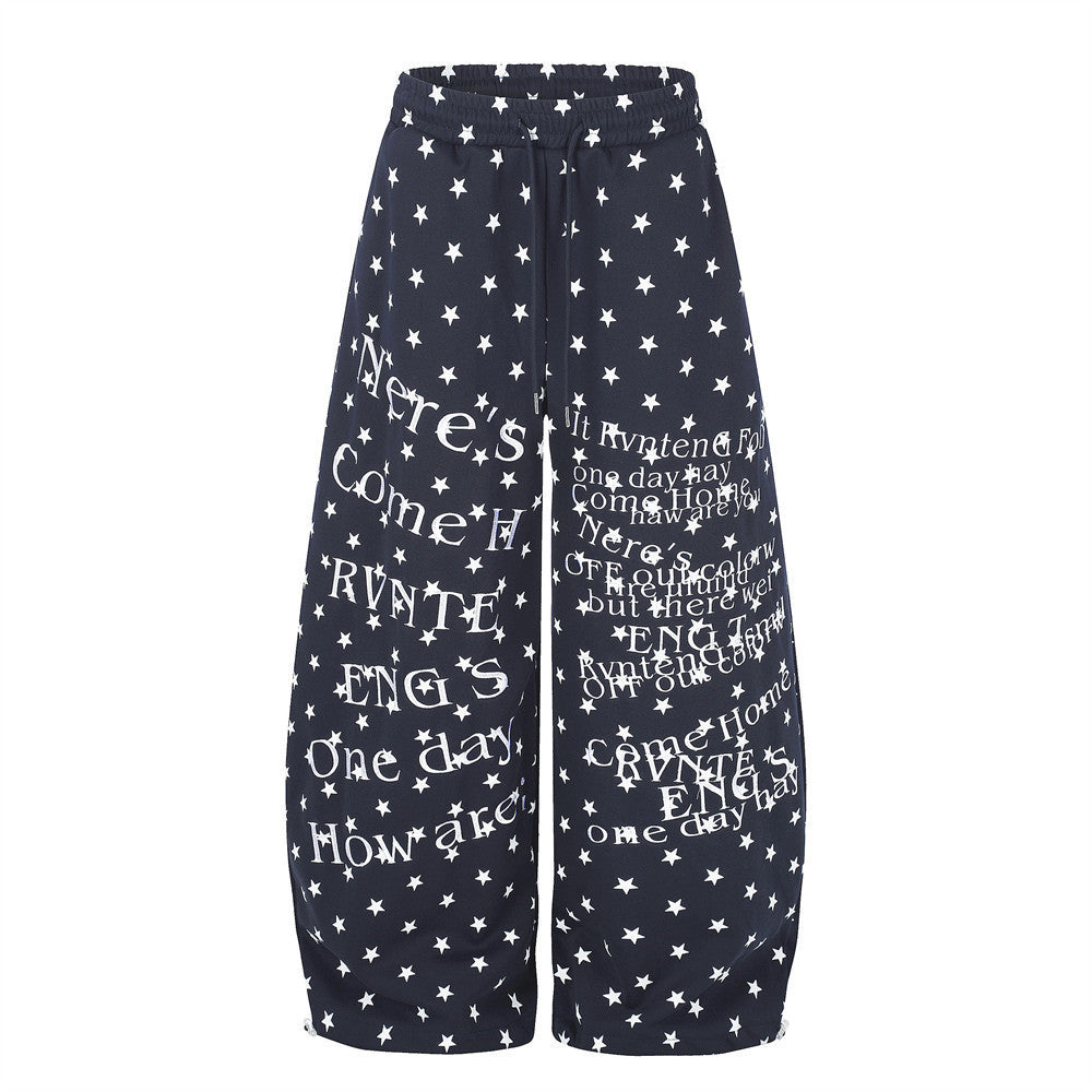 Wide-Leg Star & Letter Print Pants – Men's Hip-Hop Streetwear Baggy Fit