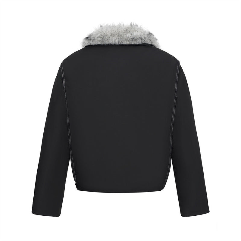 Full Zip Jacket Men Faux Fur Collar Padded Winter Bomber