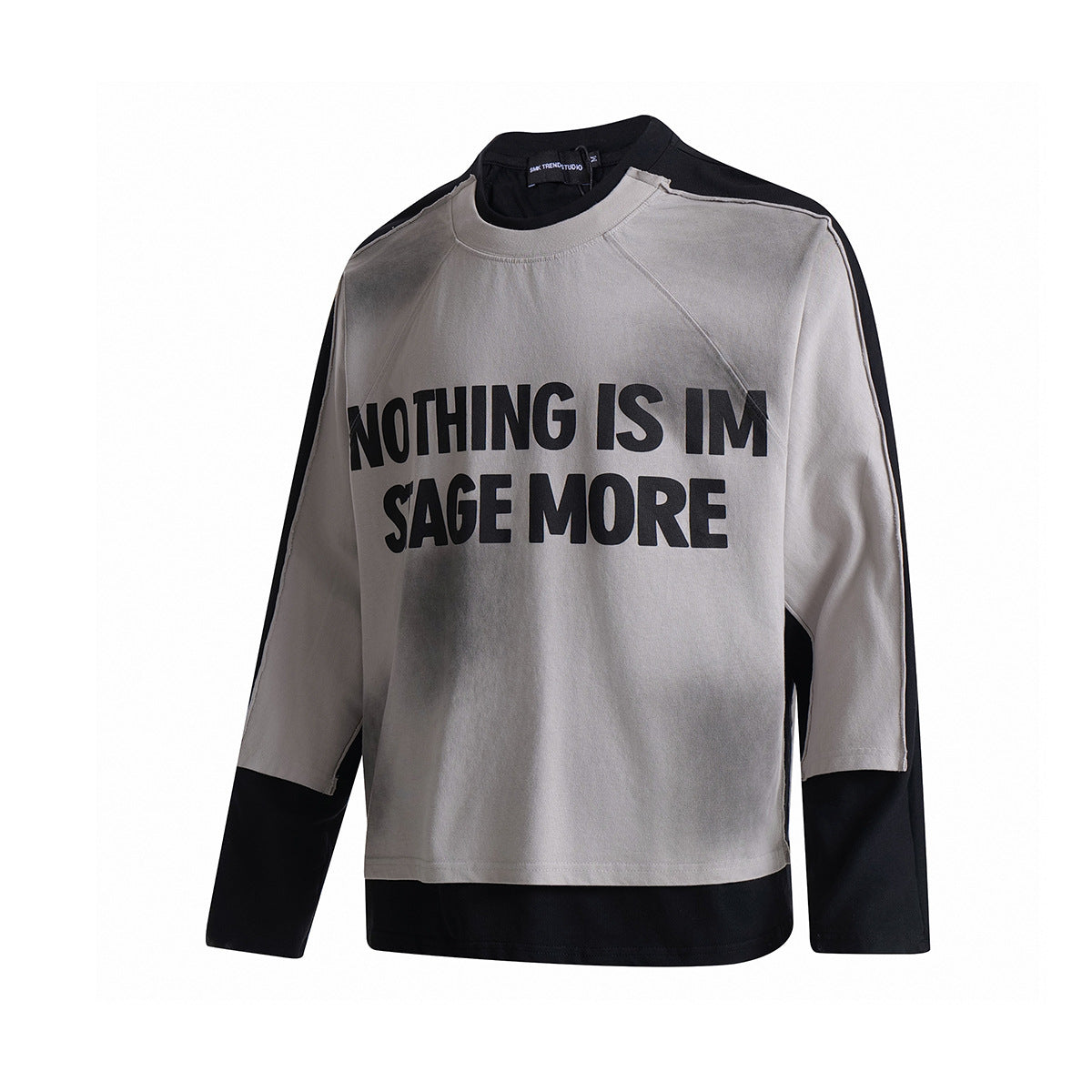 T-shirt graphique color-block à manches longues – Haut streetwear oversize bicolore délavé