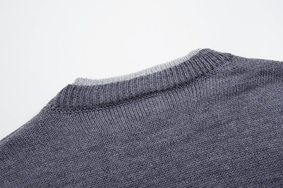 Crew Neck Graphic Knit Sweater – Retro American Campus Style