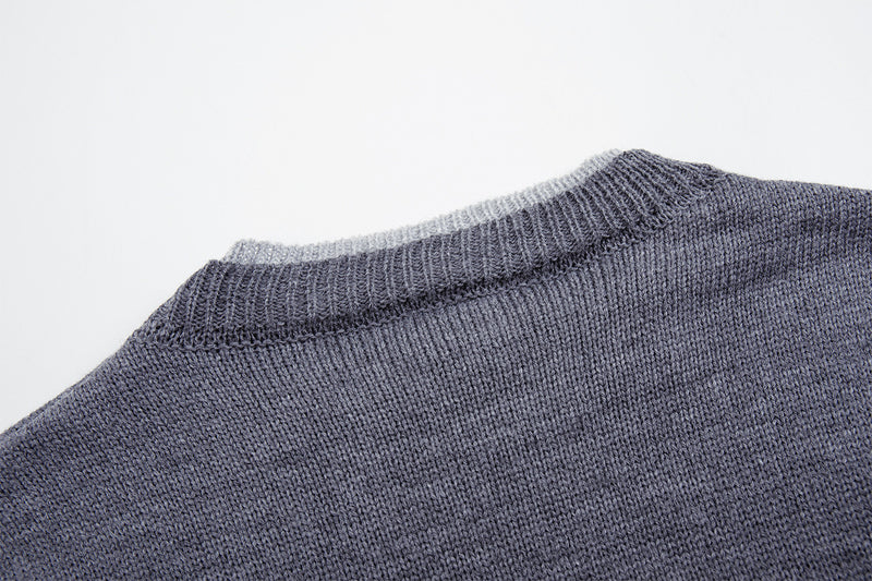 Crew Neck Graphic Knit Sweater – Retro American Campus Style
