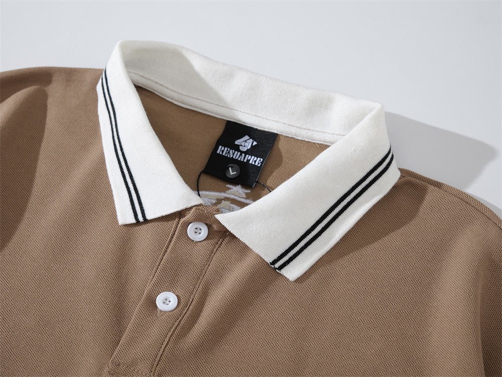 American Retro Polo Shirt – NGZ 68 Embroidered Colorblock Short Sleeve