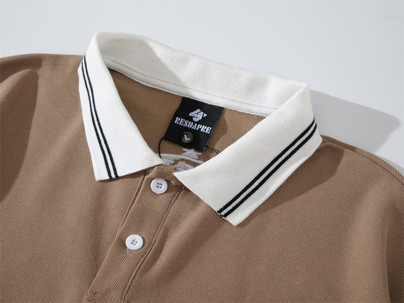 American Retro Polo Shirt – NGZ 68 Embroidered Colorblock Short Sleeve