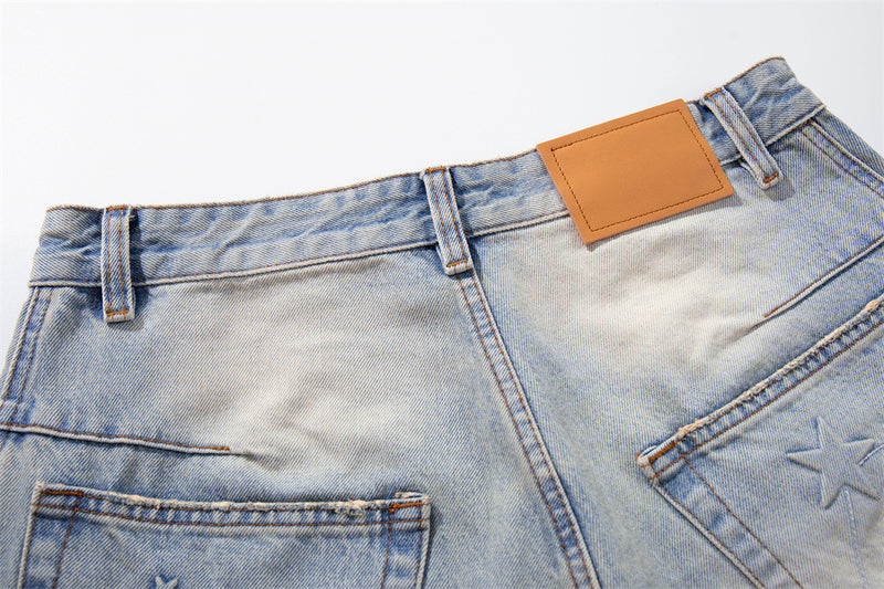 Star Embroidery Wide-Leg Jeans – Vintage Washed Baggy Denim