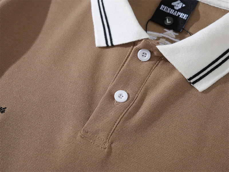 American Retro Polo Shirt – NGZ 68 Embroidered Colorblock Short Sleeve