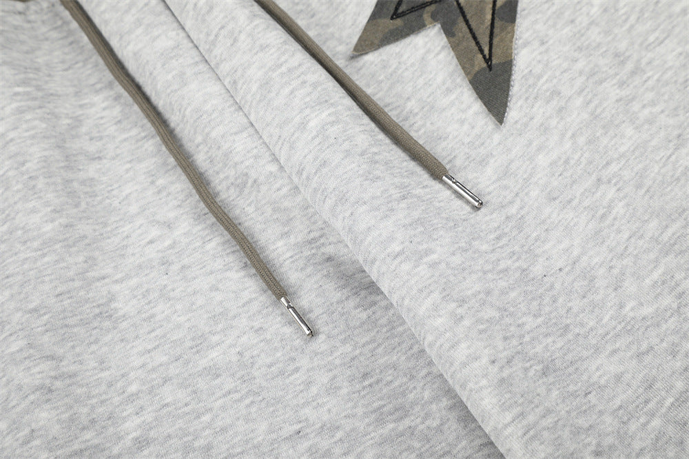 Wide-Leg Sweatpants with Camo Waistband & Star Patch – Men's Oversized
