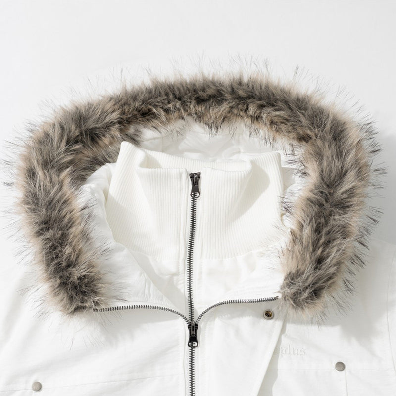 Blouson bomber à capuche en fausse fourrure – Manteau d'hiver homme isolant à double zip