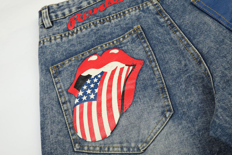 Jean baggy à jambes larges avec poches arrière graphiques – Coupe tonneau oversize
